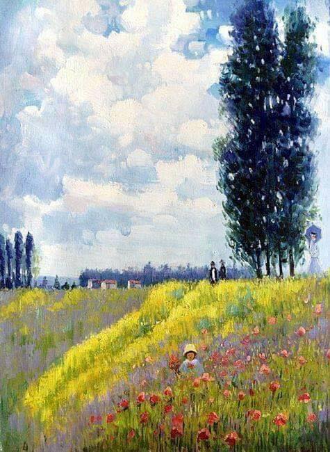 Peinture sur toile, reproduction de Claude Monet Walk In The Meadows At Argenteuil - 1873 qualité musée