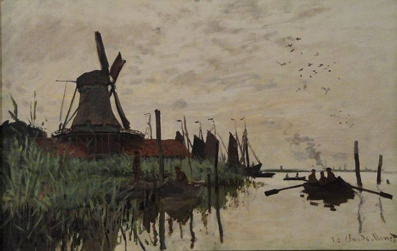 Peinture sur toile, reproduction de Claude Monet, Windmill and Boats near Zaandam, 1871 qualité musée