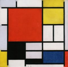 Composition Avec Grand Champ Bleu Rouge Noir Jaune Et Gris De Mondrian