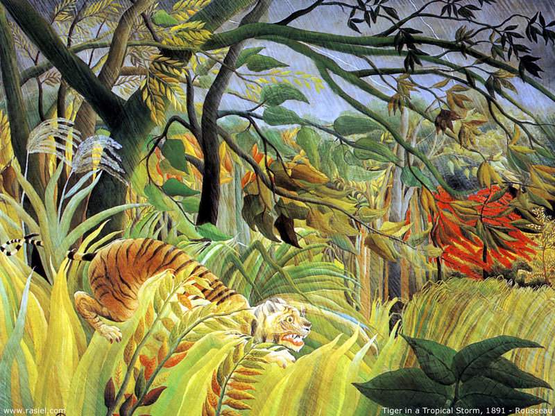 Peinture sur toile, reproduction de Douanier Rousseau Tiger In A Tropical Storm - Surprised qualité musée