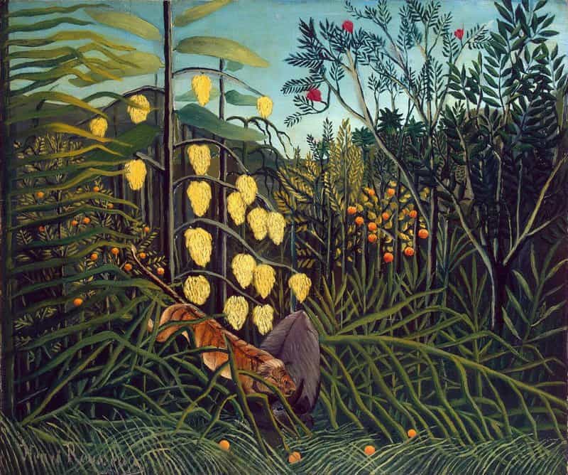 Peinture sur toile, reproduction de Douanier Rousseau Tropical Forest Battling Tiger And Buffalo qualité musée