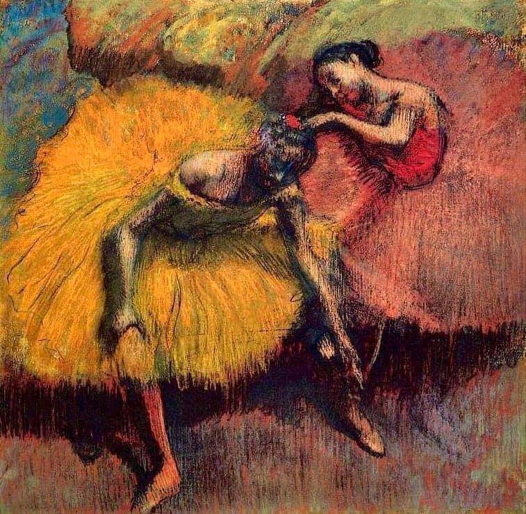 Peinture sur toile, reproduction de Edgar Degas Two Dancers In Yellow And Pink - 1910 qualité musée