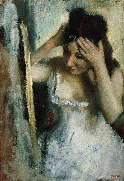 Peinture sur toile, reproduction de Edgar Degas Woman Combing Her Hair Before A Mirror C. 1870-75 qualité musée