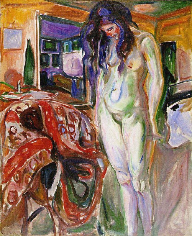 Peinture sur toile, reproduction de Edvard Munch, Model by the Wicker Chair, 1919-21 qualité musée