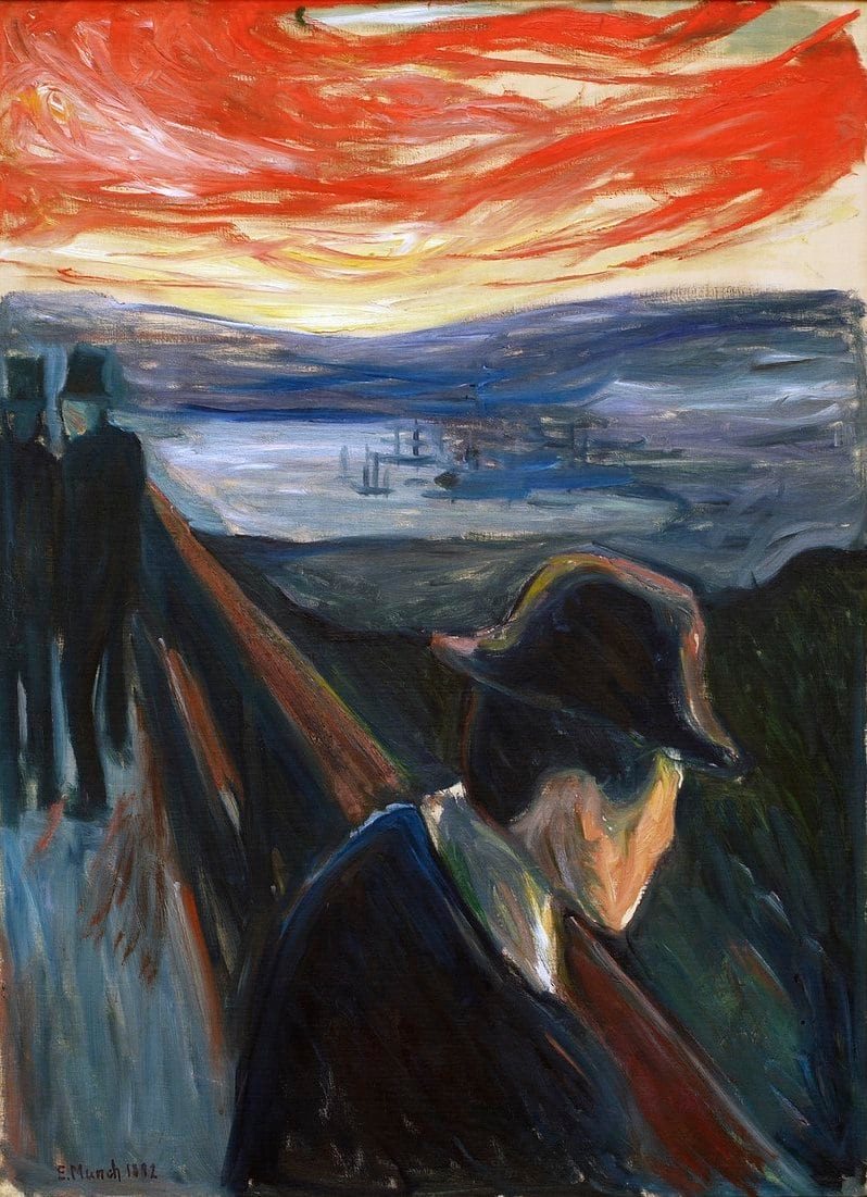 Peinture sur toile, reproduction de Edvard Munch Sick Mood At Sunset - Despair qualité musée
