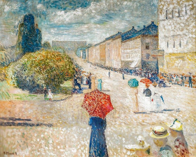 Peinture sur toile, reproduction de Edvard Munch, Spring Day on Karl Johan Street, 1890 qualité musée