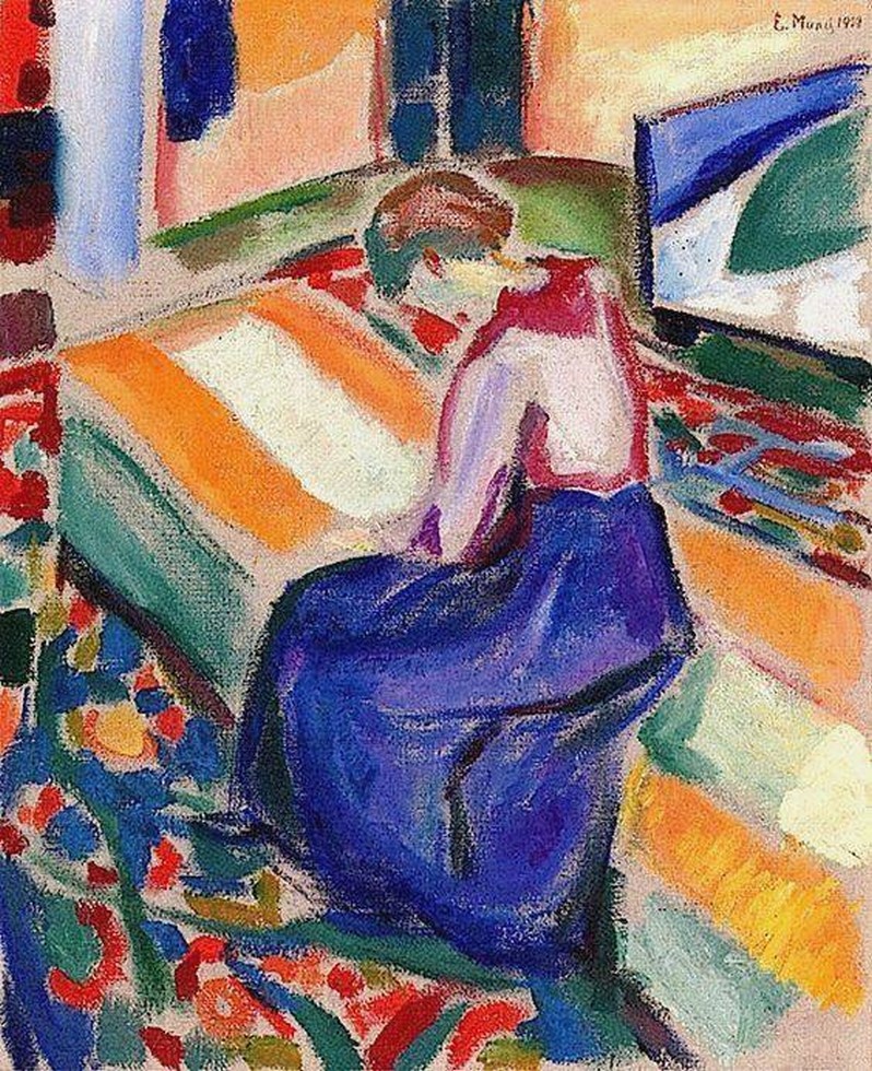 Peinture sur toile, reproduction de Edvard Munch, Woman Seated on a Couch, 1919 qualité musée