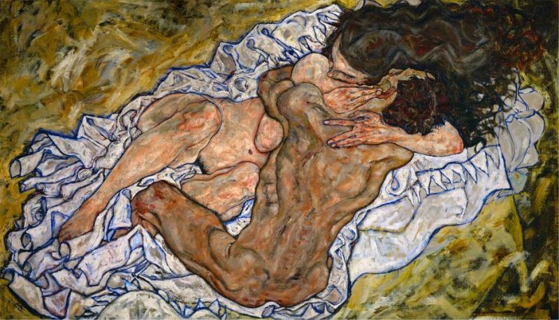 Peinture sur toile, reproduction de Egon Schiele Etreinte - Couple d'Amoureux II qualité musée