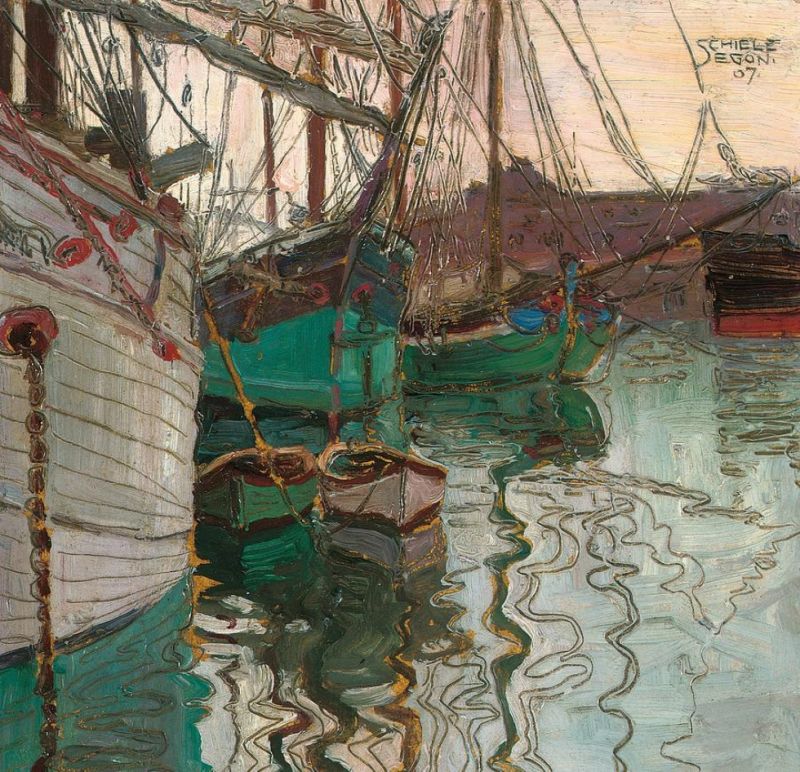 Peinture sur toile, reproduction de Egon Schiele Port Of Trieste - 1907 qualité musée