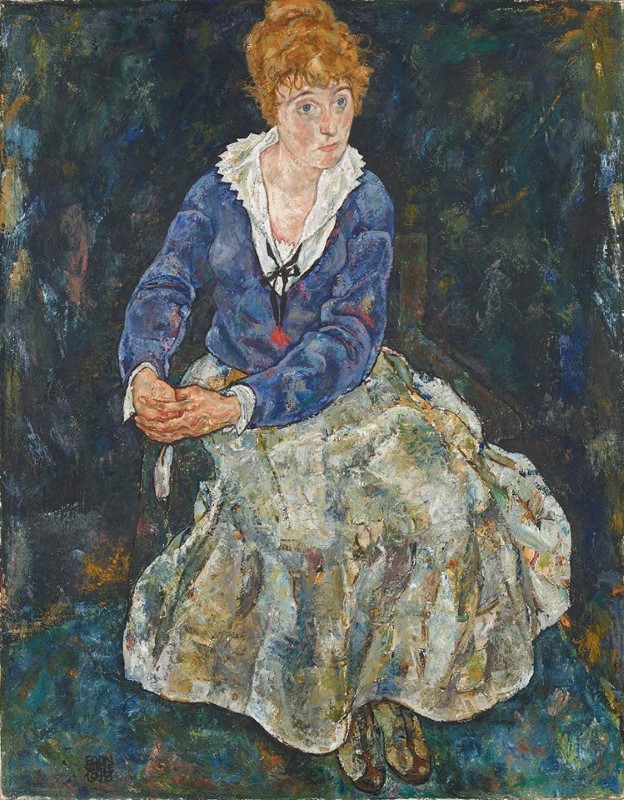 Peinture sur toile, reproduction de Egon Schiele, Portrait Of The Artist's Wife Seated 1918 qualité musée