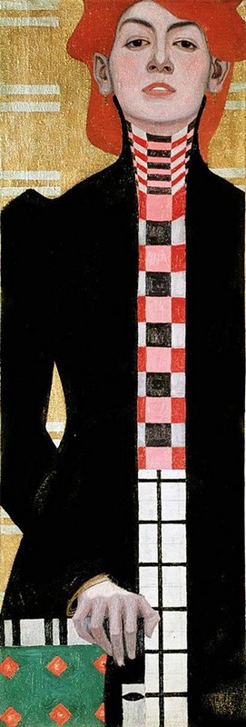 Peinture sur toile, reproduction de Egon Schiele, Woman with Red Hair in a Black Coat, 1908 qualité musée