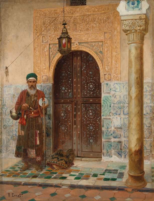 Peinture sur toile, reproduction de Ernst Rudolf A Holy Man By An Entrance qualité musée