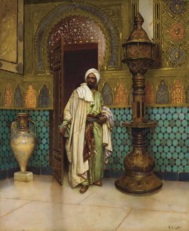 Peinture sur toile, reproduction de Ernst Rudolf An Arab In A Palace Interior qualité musée