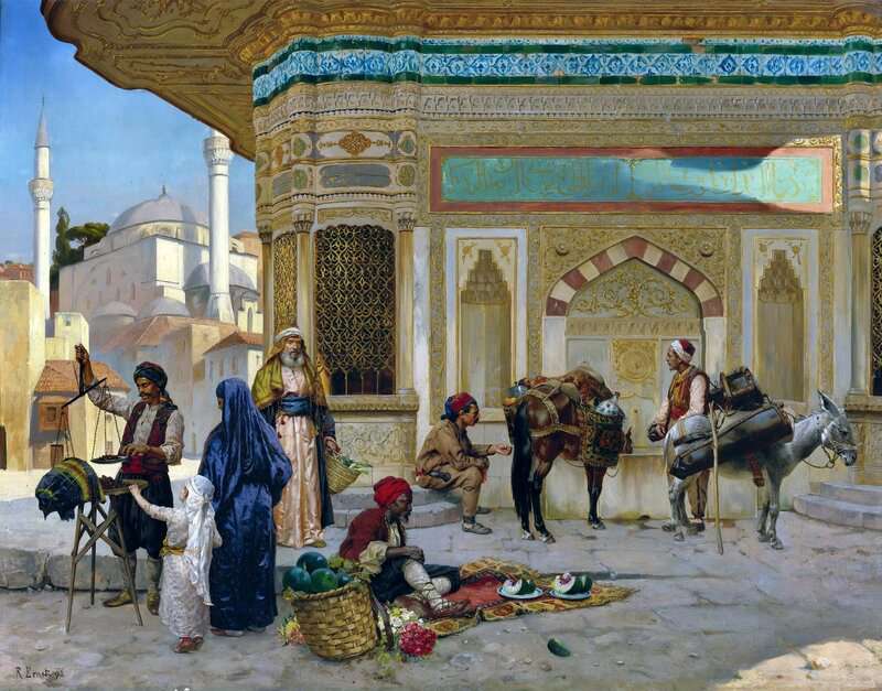 Peinture sur toile, reproduction de Ernst Rudolf The Fountain Of Ahmed Iii Instanbul 1892 qualité musée