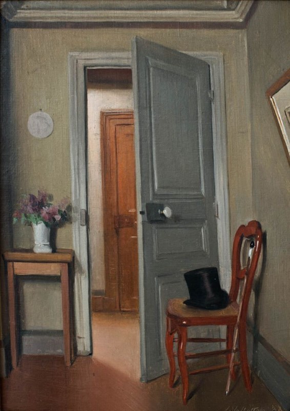 Peinture sur toile, reproduction de Félix Vallotton, The Top Hat, Interior or The Visit, 1887 qualité musée
