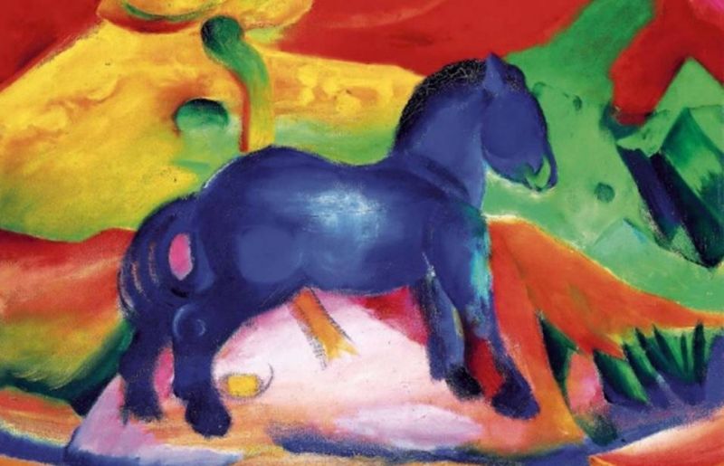 Peinture sur toile, reproduction de Franz Marc Little Blue Horse Blaues Pferdchen 1912 qualité musée