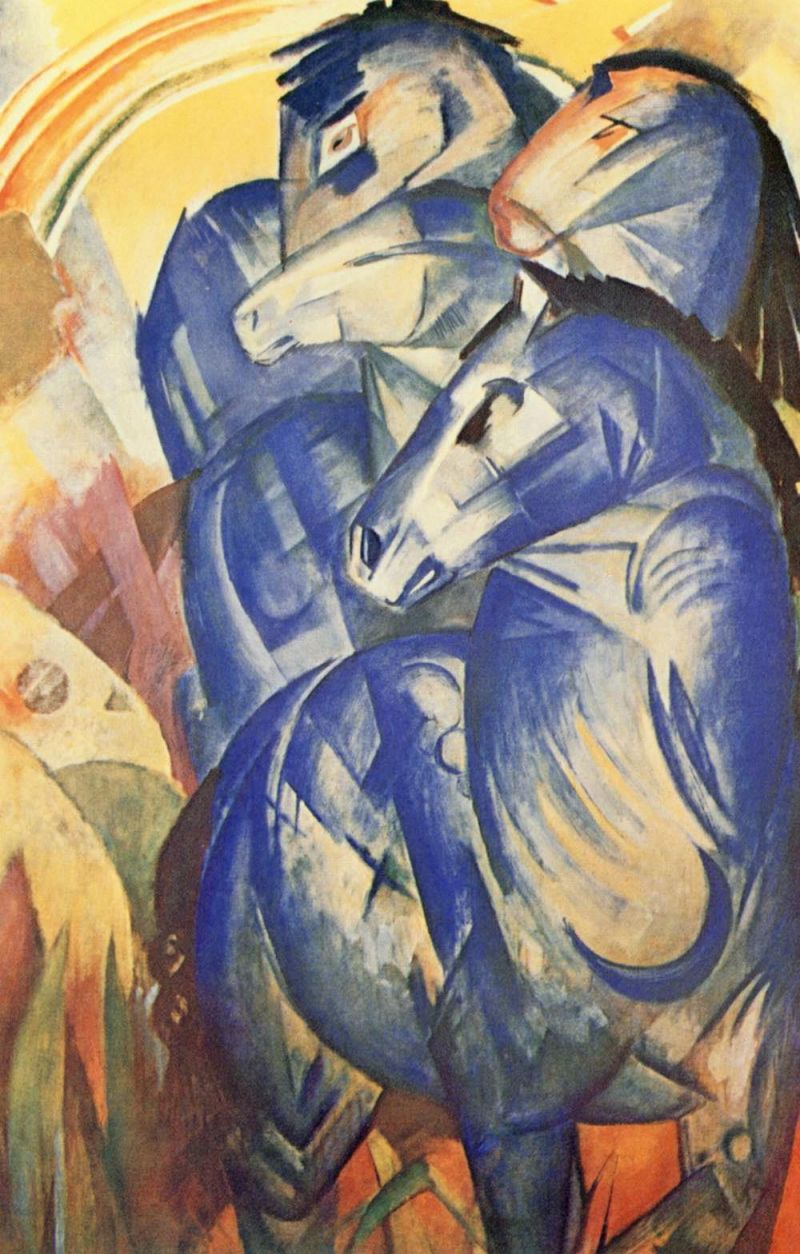 Peinture sur toile, reproduction de Franz Marc The Tower Of Blue Horses Der Turm Der Blauen Pferde 1913 qualité musée