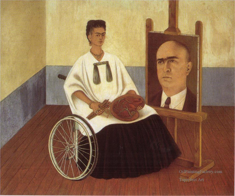 Peinture sur toile, reproduction de Frida Kahlo, Autoportrait Avec Le Portrait Du Docteur Farill qualité musée