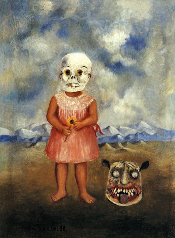 Peinture sur toile, reproduction de Frida Kahlo, Fille avec un masque de mort qualité musée