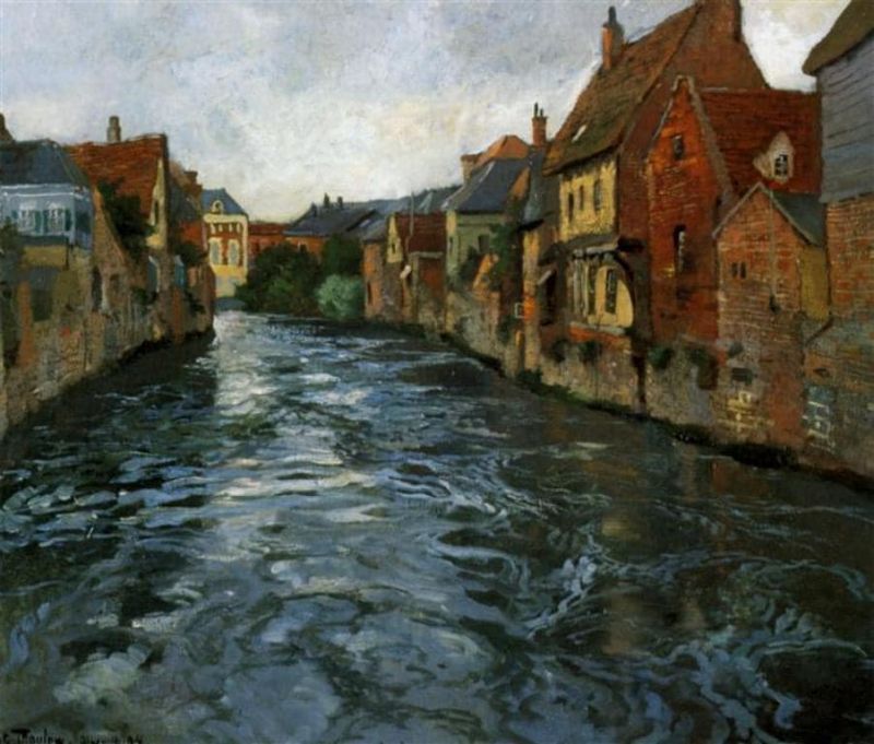 Peinture sur toile, reproduction de Frits Thaulow - Riverside View Of Abbeville 1894 qualité musée