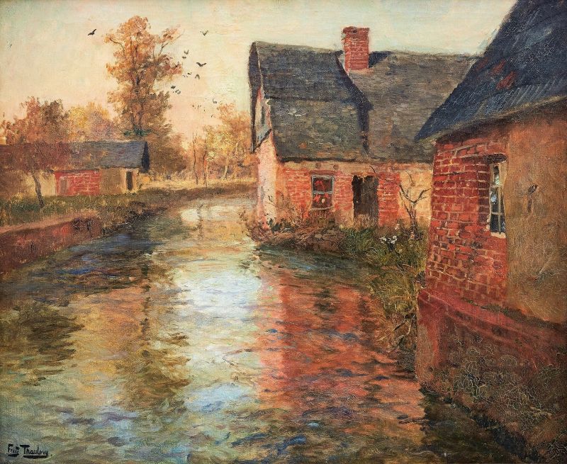 Peinture sur toile, reproduction de Frits Thaulow A River Passing Arques-la-bataille Ca. 1895 qualité musée