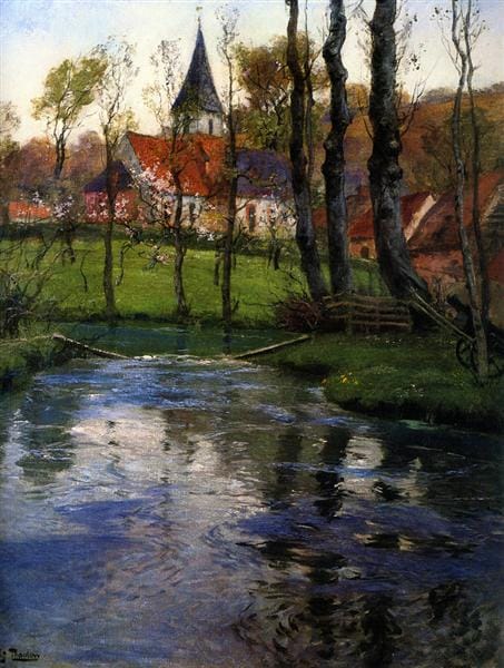 Peinture sur toile, reproduction de Frits Thaulow The Old Church By The River qualité musée