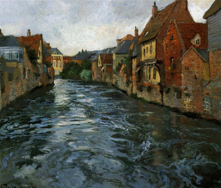 Peinture sur toile, reproduction de Fritz Thaulow Riverside View Of Abbeville - 1894 qualité musée