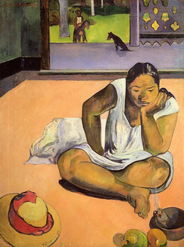 Peinture sur toile, reproduction de Gauguin, Femme qui broie du noir - Te Faaturuma - Résiliation qualité musée