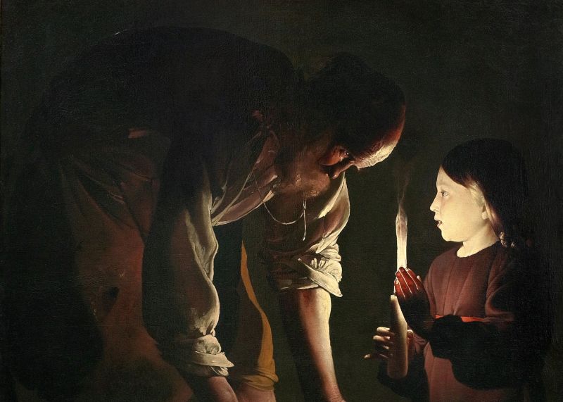 Peinture sur toile, reproduction de Georges De La Tour St Joseph Charpentier - Detail qualité musée