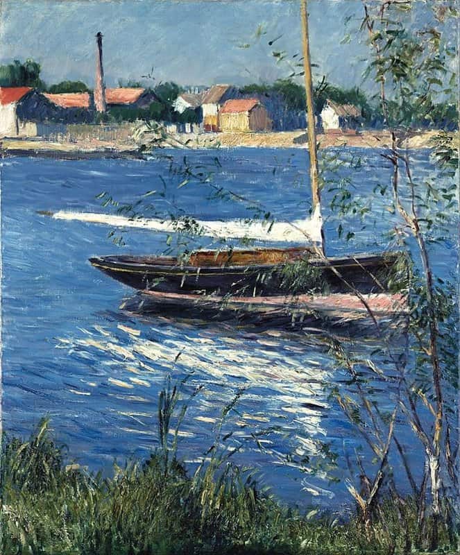 Peinture sur toile, reproduction de Gustave Caillebotte Bateaux Au Mouillage Sur La Seine A Argenteuil qualité musée