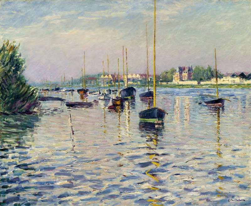 Peinture sur toile, reproduction de Gustave Caillebotte Bateaux Au Mouillage Sur La Seine Argenteuil 1892 qualité musée