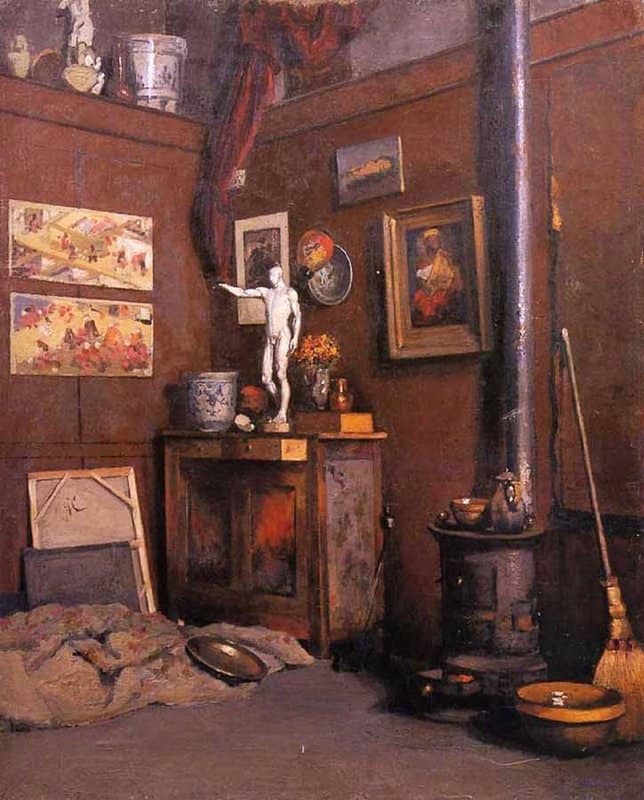 Peinture sur toile, reproduction de Gustave Caillebotte Inside A Studio Or Inside The Studio With Stove 1872-74 qualité musée