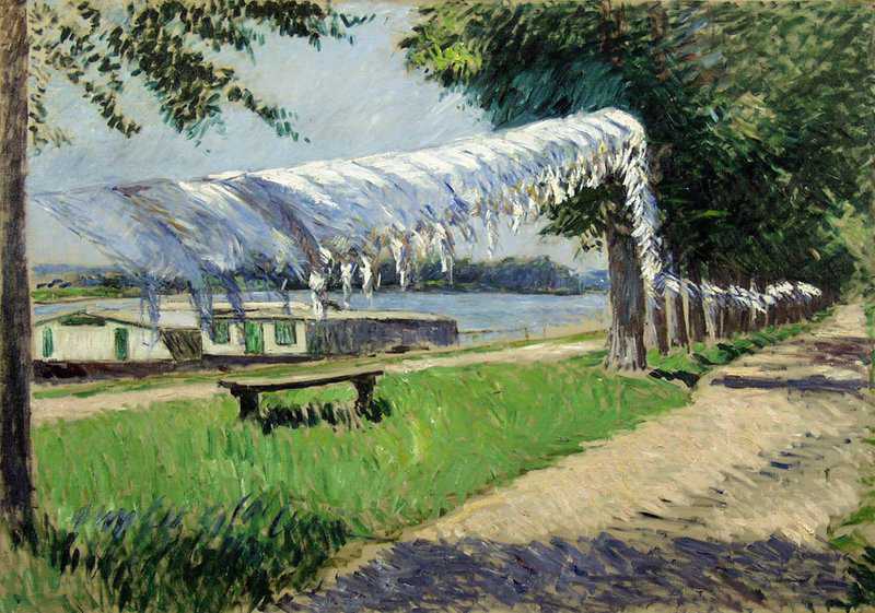 Peinture sur toile, reproduction de Gustave Caillebotte Laundry Drying At The Banks Of The Seine Petit Gennevilliers qualité musée