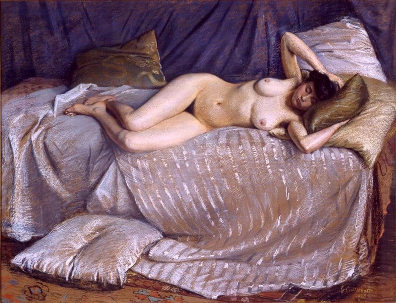 Peinture sur toile, reproduction de Gustave Caillebotte Naked Woman Lying On A Couch qualité musée