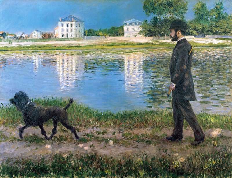 Peinture sur toile, reproduction de Gustave Caillebotte Richard Gallo And His Dog At Petit Gennevilliers Ca. 1884 qualité musée