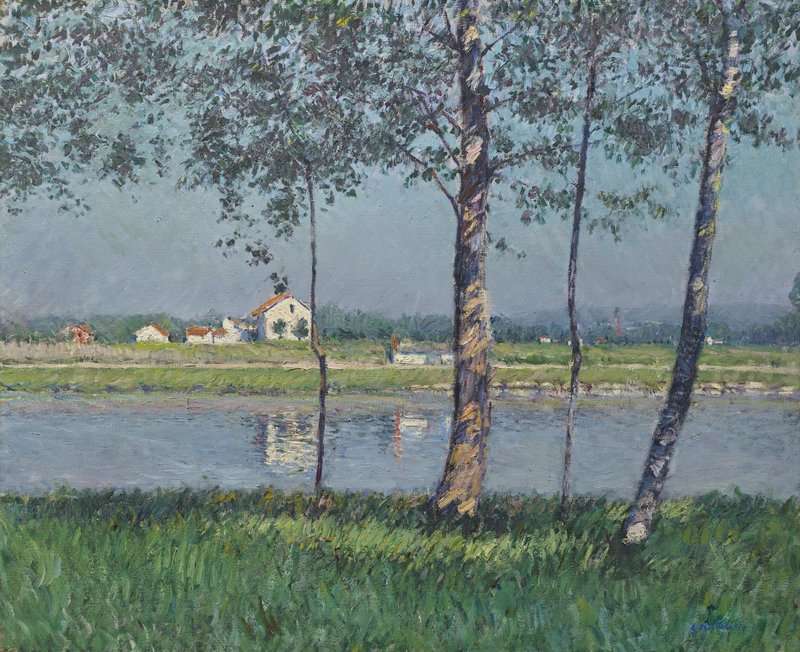 Peinture sur toile, reproduction de Gustave Caillebotte Rive De La Seine Au Petit-gennevilliers Ca. 1888 qualité musée