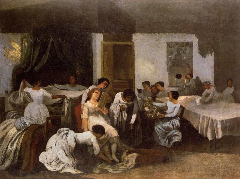 Peinture sur toile, reproduction de Gustave Courbet, Dressing the Dead Girl (Dressing the Bride) qualité musée