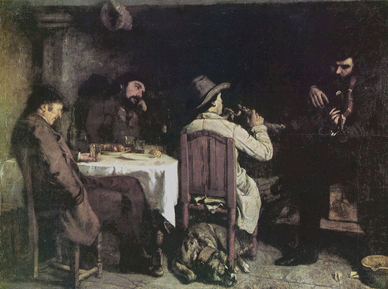 Peinture sur toile, reproduction de Gustave Courbet, L'Après-dînée à Ornans qualité musée