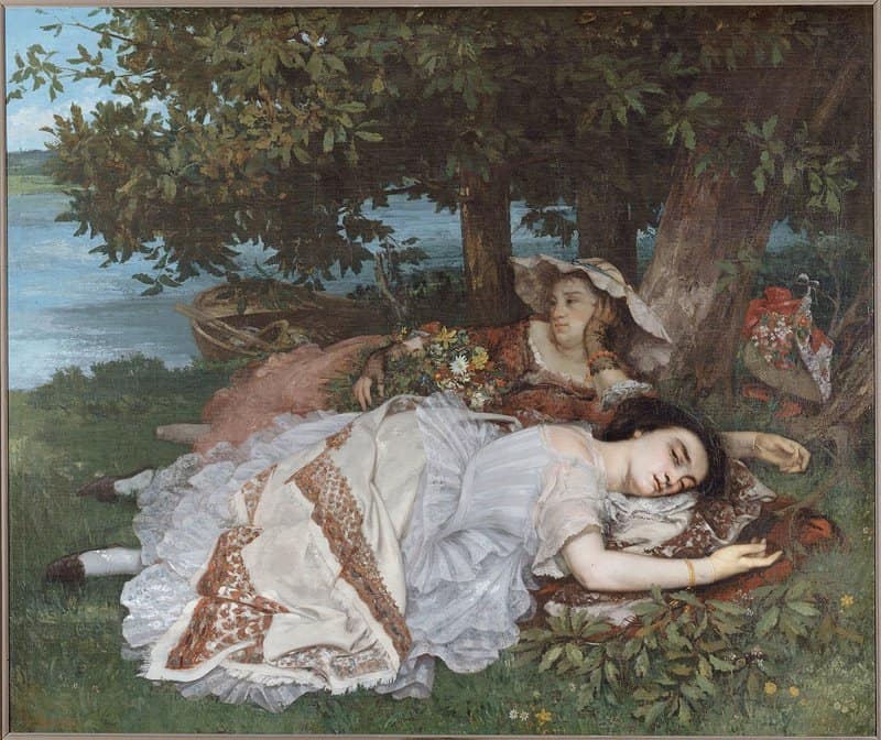 Peinture sur toile, reproduction de Gustave Courbet, Les Demoiselles des bords de la Seine qualité musée