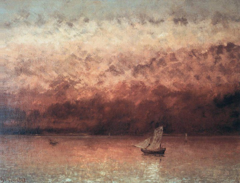Peinture sur toile, reproduction de Gustave Courbet, Sunset on Lake Geneva, c. 1876 qualité musée