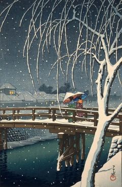 Hasui Kawase Evening Snow At Edogawa 1932