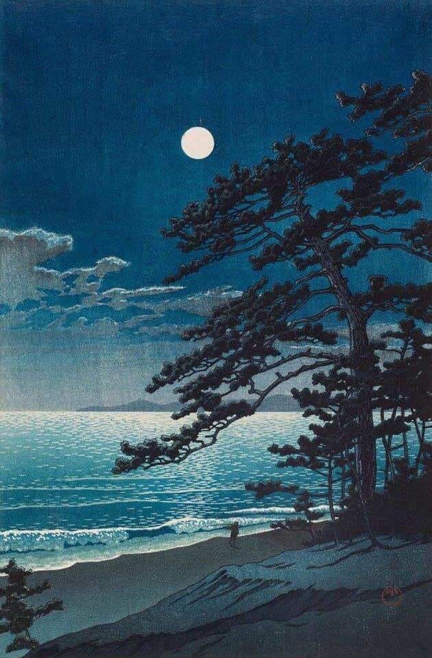 Peinture sur toile, reproduction de Hasui Kawase Spring Moon At Ninomiya Beach 1932 qualité musée