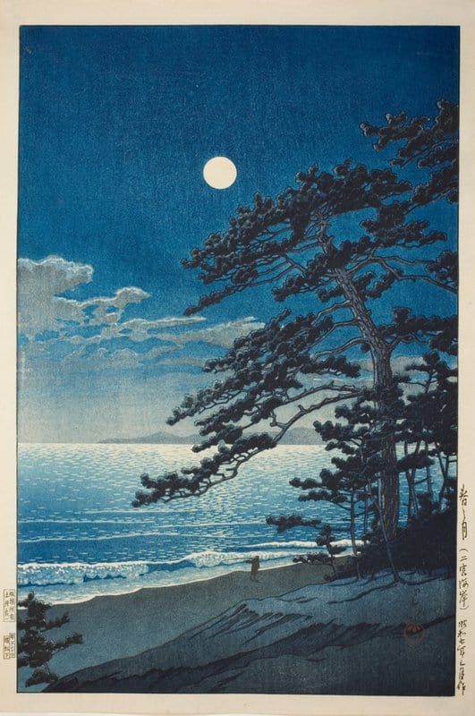 Peinture sur toile, reproduction de Hasui Kawase Spring Moon At Ninomiya Beach 1932 - Full qualité musée