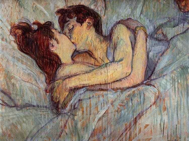 Peinture sur toile, reproduction de Henri De Toulouse-lautrec In Bed The Kiss 1892 qualité musée