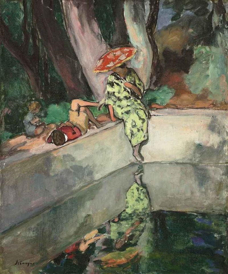 Peinture sur toile, reproduction de Henri Lebasque Le Pradet Femme Et Enfants Au Bord d'Un Bassin 1923 qualité musée