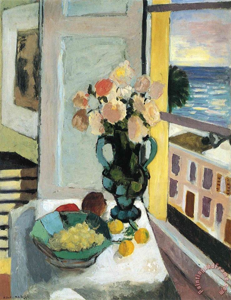 Peinture sur toile, reproduction de Henri Matisse Flowers In Front Of A Window 1922 qualité musée