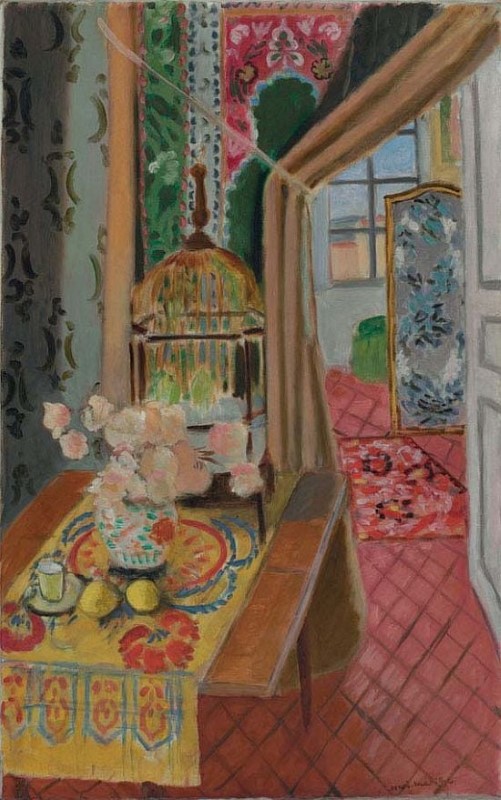 Peinture sur toile, reproduction de Henri Matisse, Interior Flowers And Parakeets 1924 qualité musée