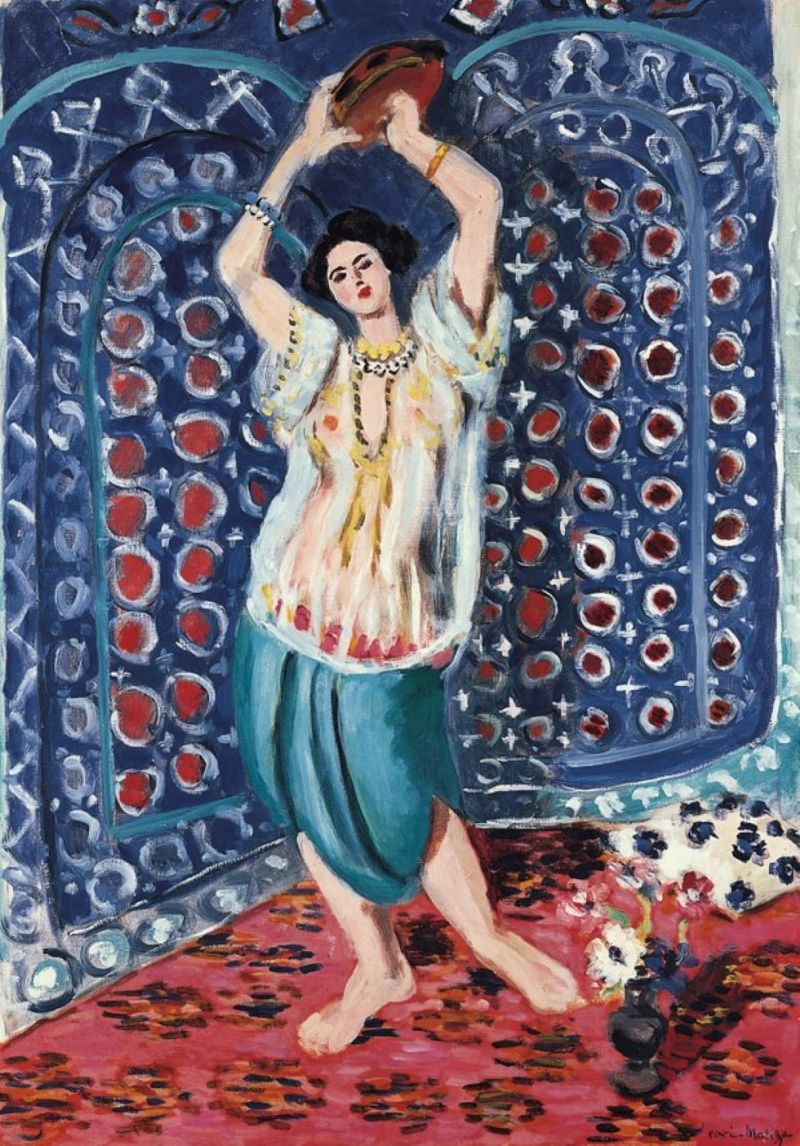 Peinture sur toile, reproduction de Henri Matisse Odalisque With Tambourine Harmony In Blue 1926 qualité musée