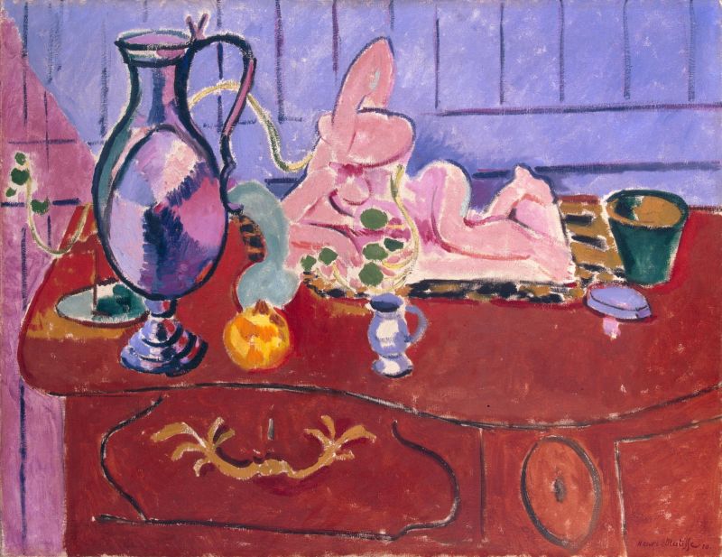 Peinture sur toile, reproduction de Henri Matisse Pink Statuette And Jug On A Red Chest Of Drawers France 1910 qualité musée