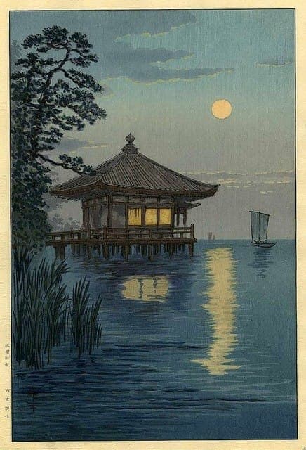 Peinture sur toile, reproduction de Ito Yuhan Ukimido Shrine At Lake Biwa 1930 qualité musée